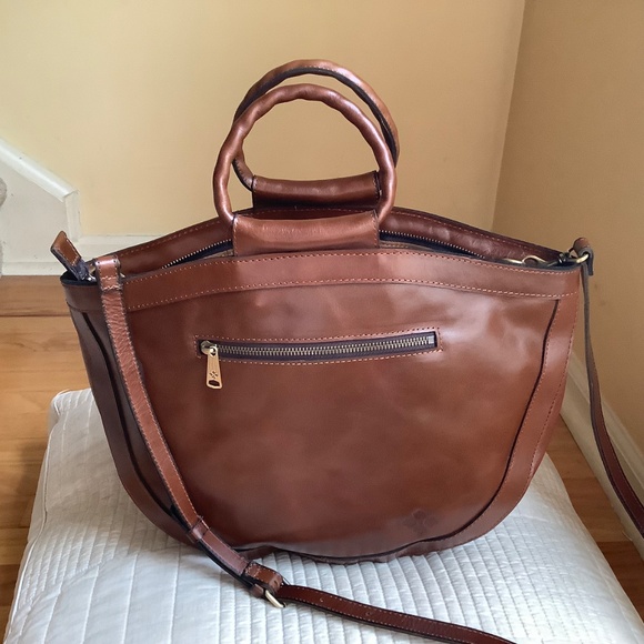 Patricia Nash Woven Leather Oliena Top Handle Satchel Crossbody Cognac SZ Large - Picture 5 of 16